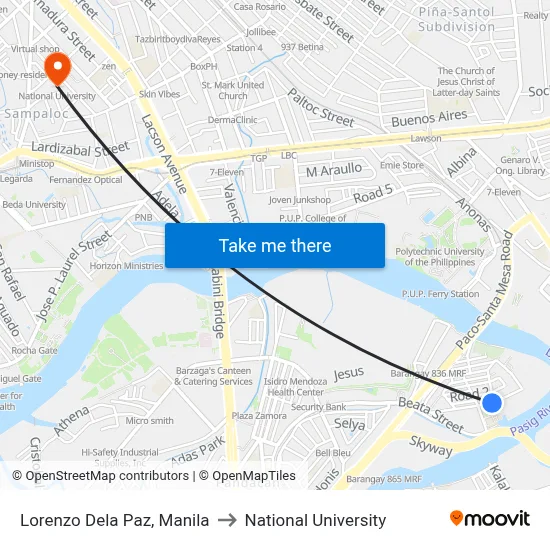 Lorenzo Dela Paz, Manila to National University map
