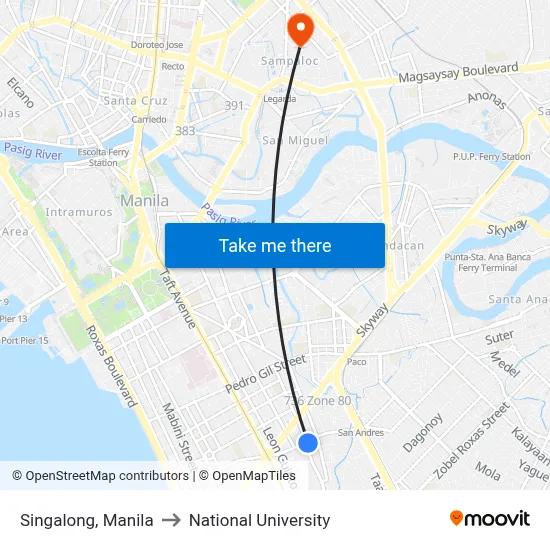 Singalong, Manila to National University map