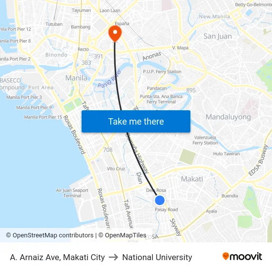 A. Arnaiz Ave, Makati City to National University map