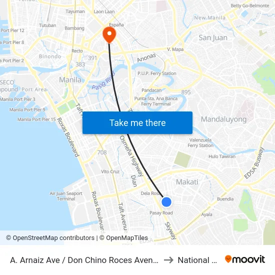 A. Arnaiz Ave / Don Chino Roces Avenue Intersection, Makati City to National University map