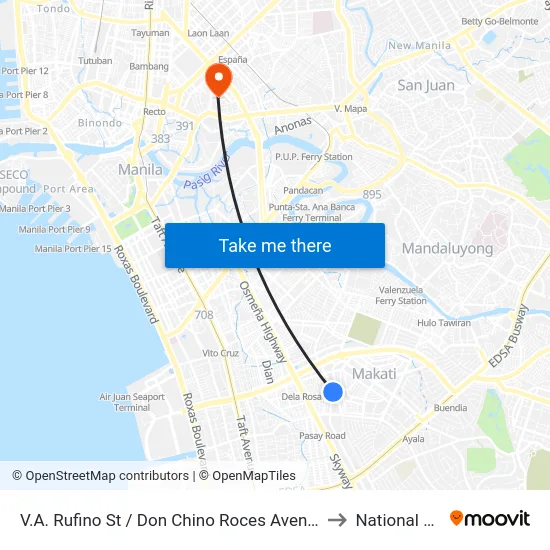 V.A. Rufino St / Don Chino Roces Avenue Intersection, Makati City to National University map