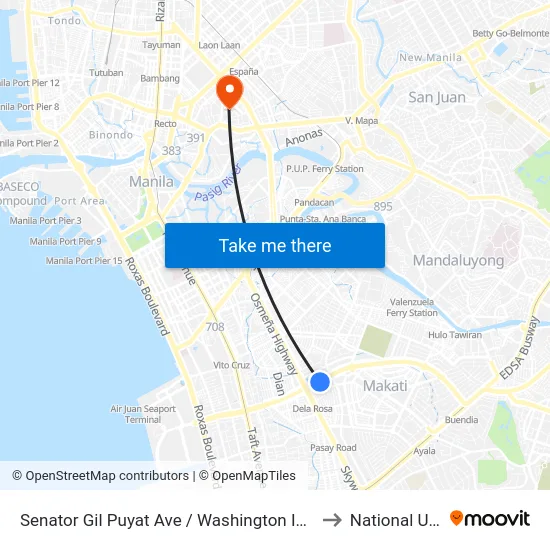 Senator Gil Puyat Ave / Washington Intersection, Makati City to National University map