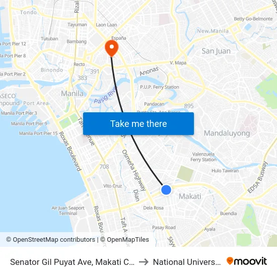 Senator Gil Puyat Ave, Makati City to National University map