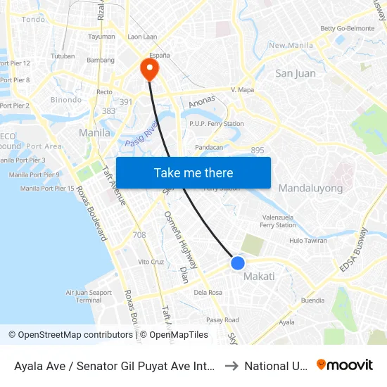 Ayala Ave / Senator Gil Puyat Ave Intersection, Makati City to National University map
