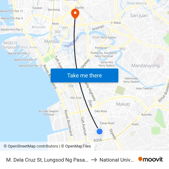 M. Dela Cruz St, Lungsod Ng Pasay, Manila to National University map