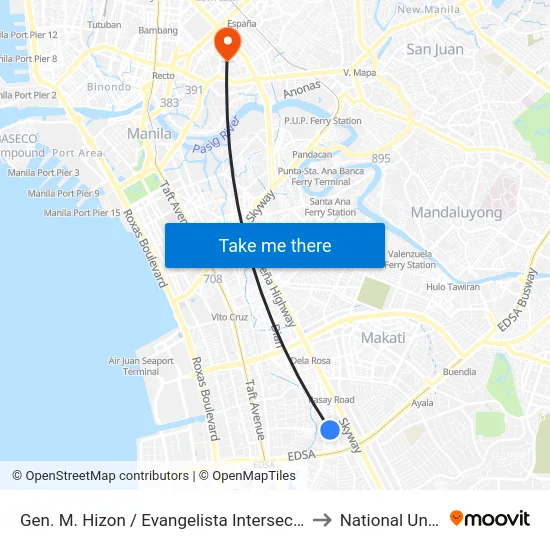 Gen. M. Hizon / Evangelista Intersection, Makati City to National University map