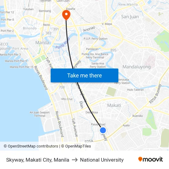 Skyway, Makati City, Manila to National University map