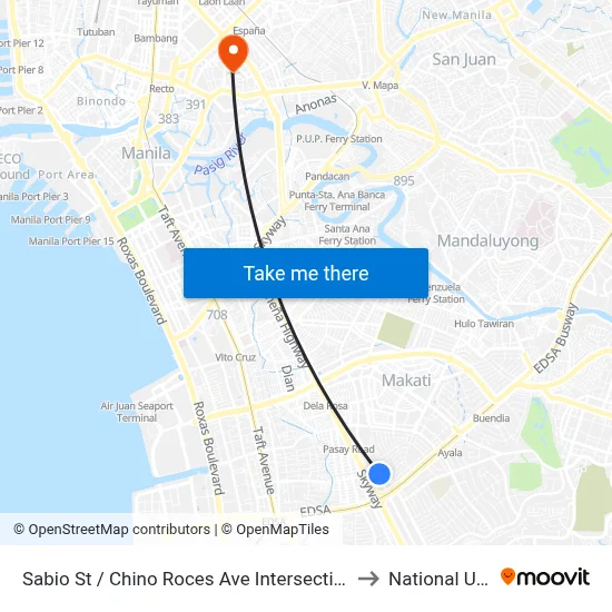 Sabio St / Chino Roces Ave Intersection, Makati City, Manila to National University map