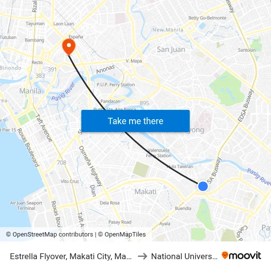 Estrella Flyover, Makati City, Manila to National University map