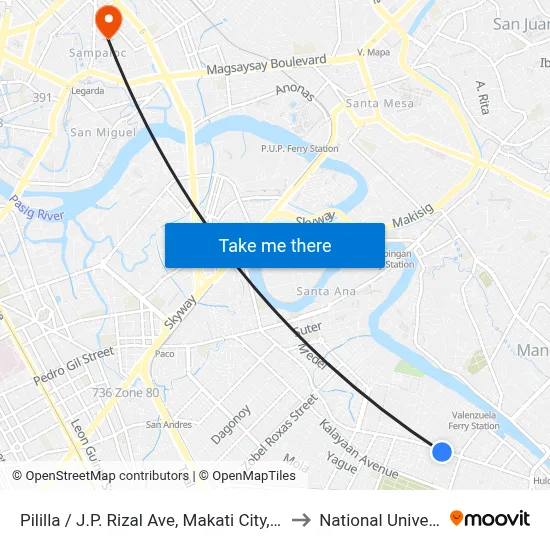 Pililla / J.P. Rizal Ave, Makati City, Manila to National University map