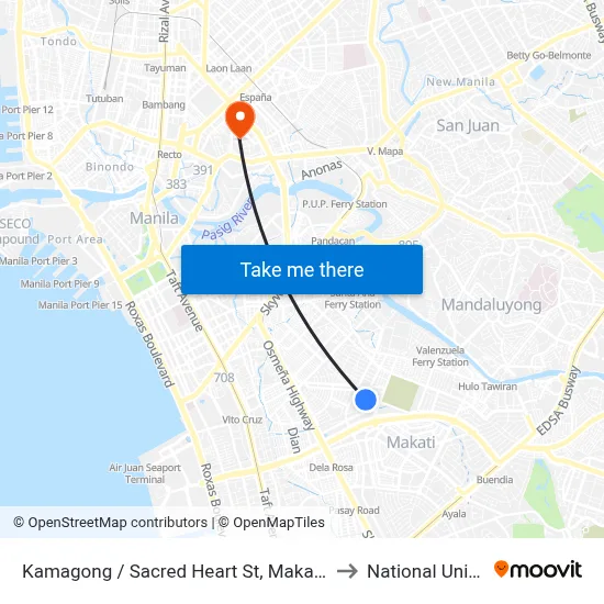 Kamagong / Sacred Heart St, Makati City, Manila to National University map