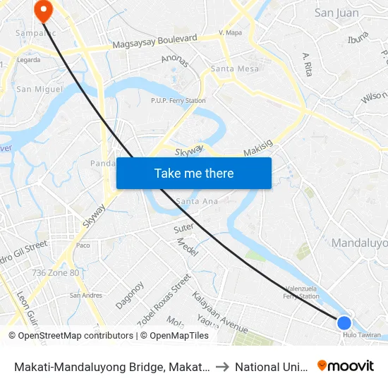Makati-Mandaluyong Bridge, Makati City, Manila to National University map
