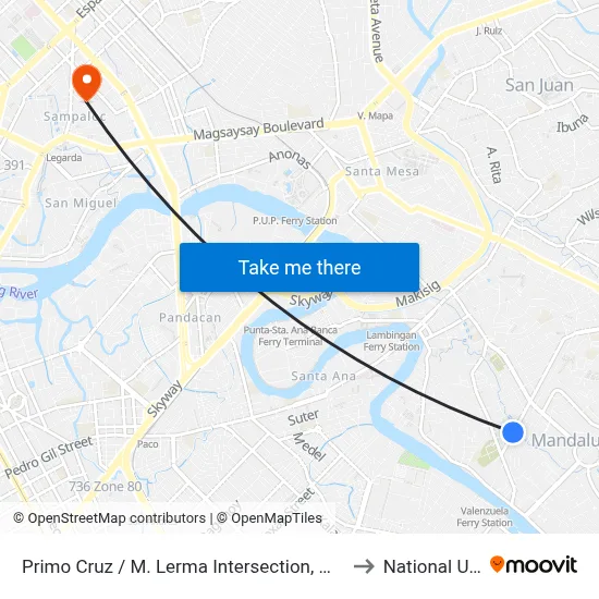 Primo Cruz / M. Lerma Intersection, Mandaluyong City, Manila to National University map