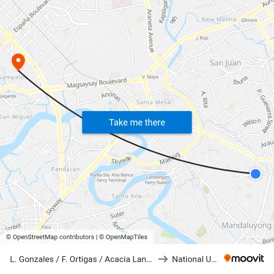 L. Gonzales / F. Ortigas / Acacia Lane, Mandaluyong City to National University map