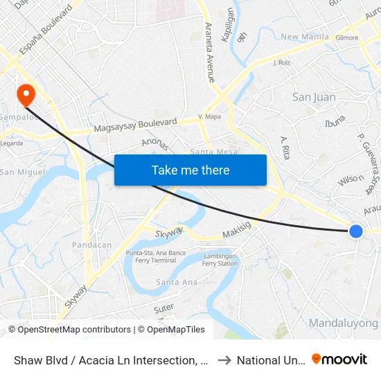 Shaw Blvd / Acacia Ln Intersection, Mandaluyong City to National University map