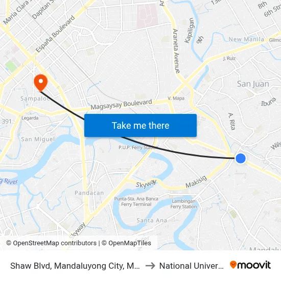 Shaw Blvd, Mandaluyong City, Manila to National University map