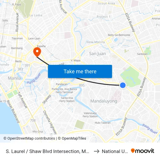 S. Laurel / Shaw Blvd Intersection, Mandaluyong City, Manila to National University map