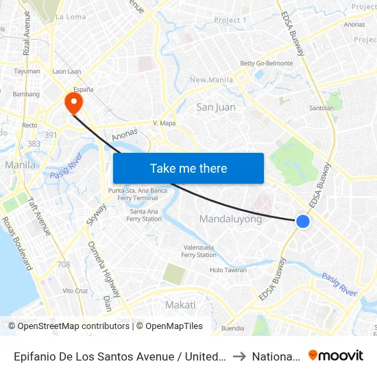 Epifanio De Los Santos Avenue / United Intersection, Mandaluyong City, Manila to National University map