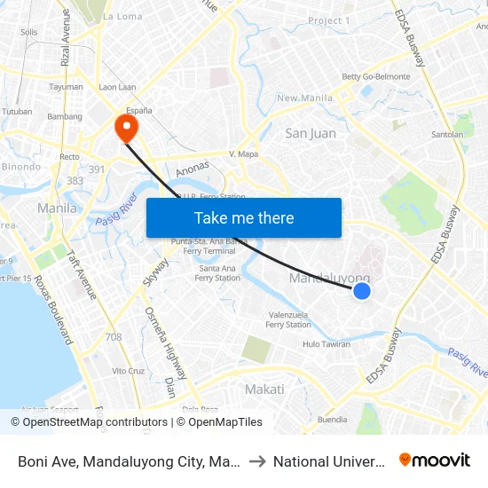 Boni Ave, Mandaluyong City, Manila to National University map