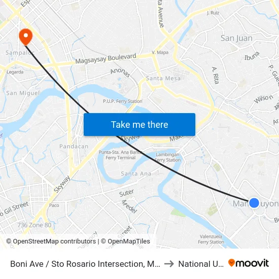 Boni Ave / Sto Rosario Intersection, Mandaluyong City, Manila to National University map