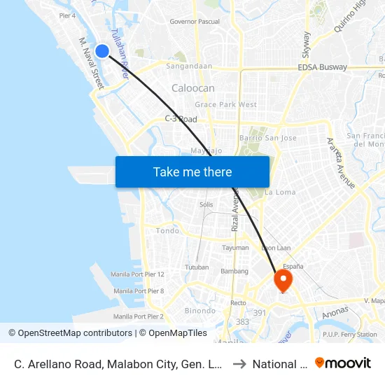 C. Arellano Road, Malabon City, Gen. Luna St., Bgy. Ibaba, Malabon City to National University map