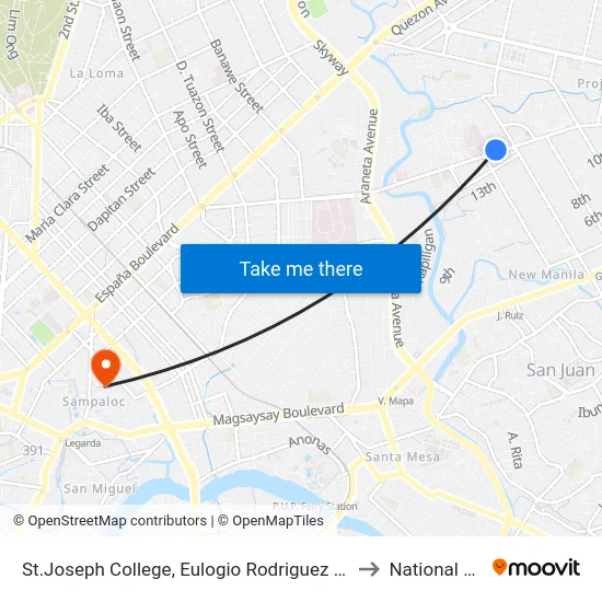 St.Joseph College, Eulogio Rodriguez Sr. Ave, Quezon City, Manila to National University map