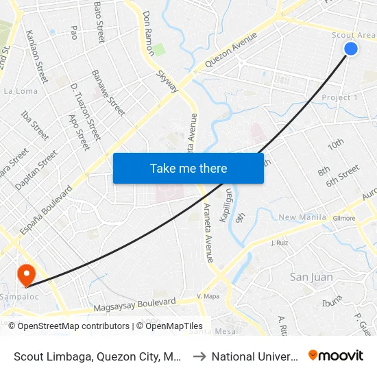 Scout Limbaga, Quezon City, Manila to National University map