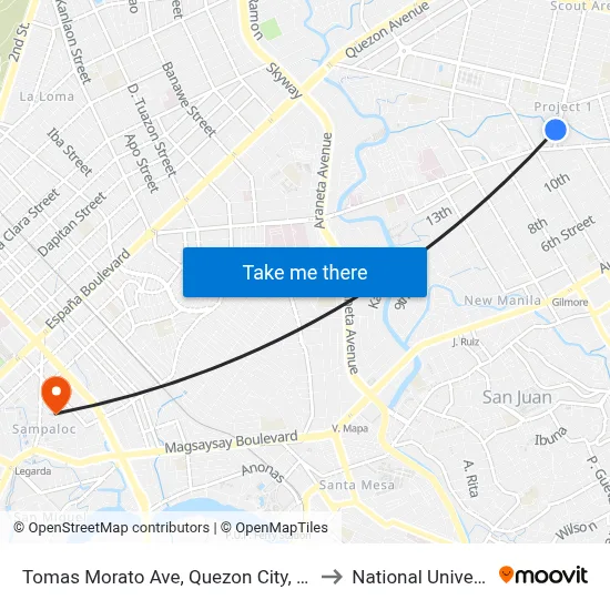 Tomas Morato Ave, Quezon City, Manila to National University map