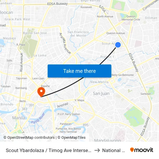 Scout Ybardolaza / Timog Ave Intersection, Quezon City, Manila to National University map
