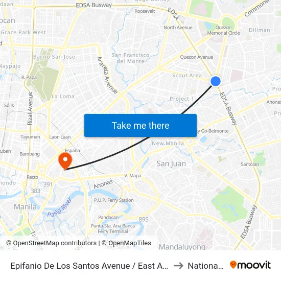 Epifanio De Los Santos Avenue / East Avenue Intersection, Quezon City, Manila to National University map