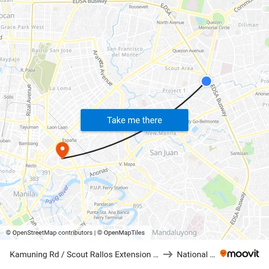 Kamuning Rd / Scout Rallos Extension Intersection, Quezon City, Manila to National University map