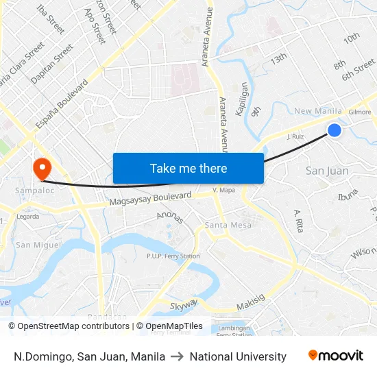 N.Domingo, San Juan, Manila to National University map