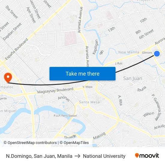 N.Domingo, San Juan, Manila to National University map