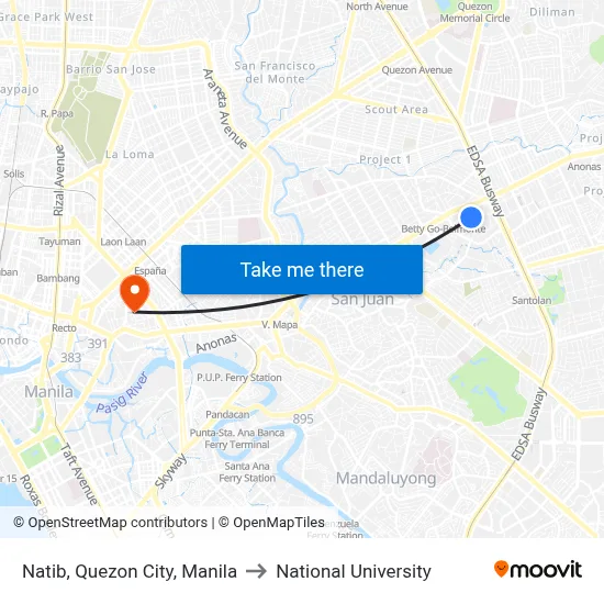 Natib, Quezon City, Manila to National University map