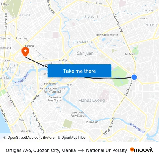 Ortigas Ave, Quezon City, Manila to National University map