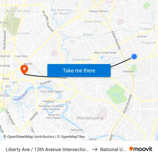 Liberty Ave / 13th Avenue Intersection, Quezon City, Manila to National University map