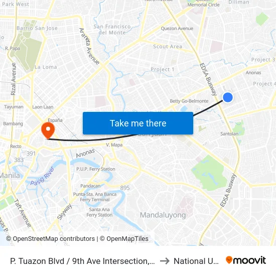 P. Tuazon Blvd / 9th Ave Intersection, Quezon City, Manila to National University map