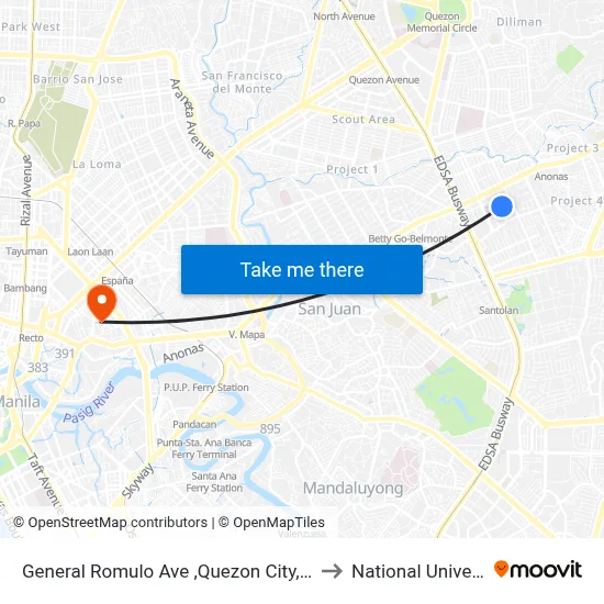 General Romulo Ave ,Quezon City, Manila to National University map