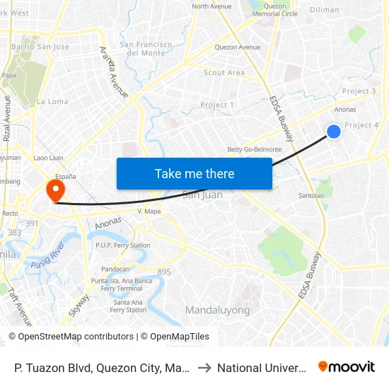 P. Tuazon Blvd, Quezon City, Manila to National University map