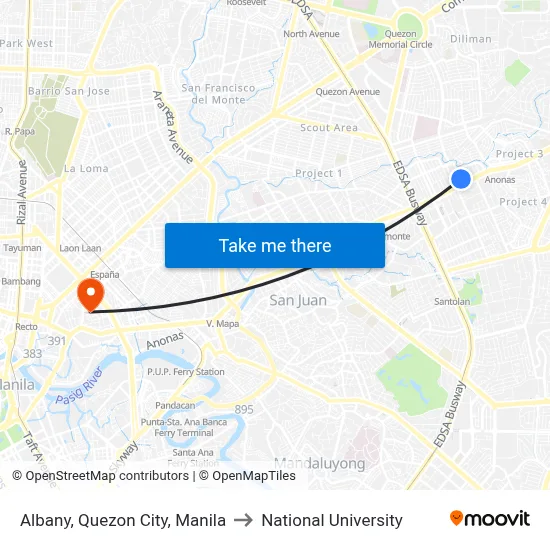 Albany, Quezon City, Manila to National University map