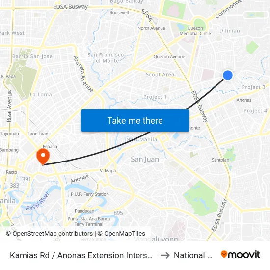 Kamias Rd / Anonas Extension Intersection, Quezon City, Manila to National University map