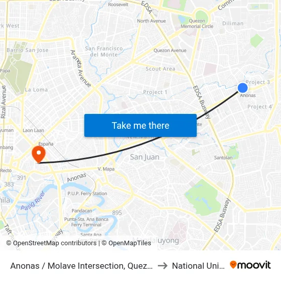 Anonas / Molave Intersection, Quezon City, Manila to National University map