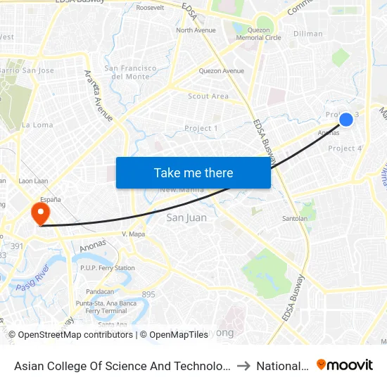Asian College Of Science And Technology, Aurora Blvd, Quezon City, Manila to National University map