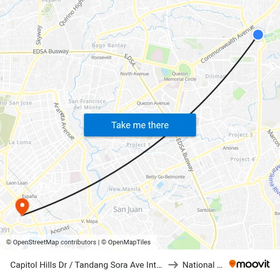 Capitol Hills Dr / Tandang Sora Ave Intersection, Quezon City, Manila to National University map
