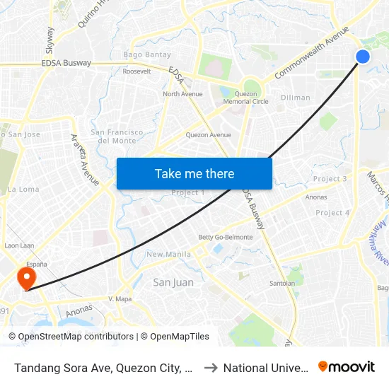 Tandang Sora Ave, Quezon City, Manila to National University map