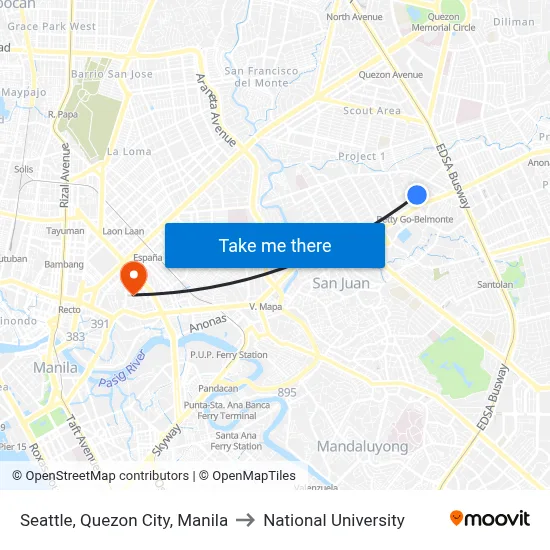 Seattle, Quezon City, Manila to National University map