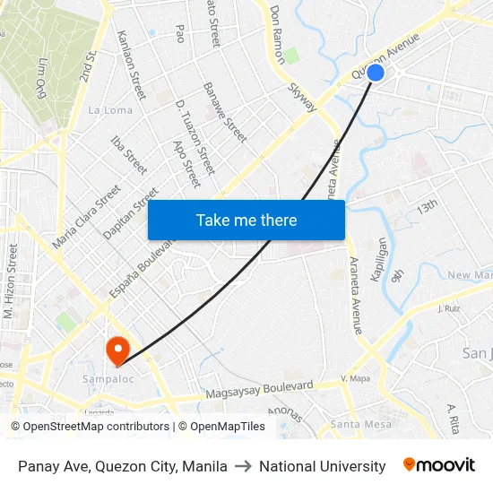 Panay Ave, Quezon City, Manila to National University map