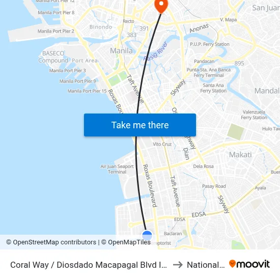 Coral Way / Diosdado Macapagal Blvd Intersection, Lungsod Ng Pasay, Manila to National University map