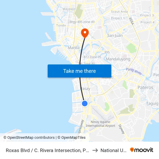 Roxas Blvd / C. Rivera Intersection, Parañaque City, Manila to National University map