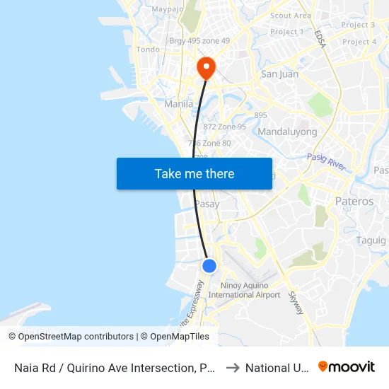 Naia Rd / Quirino Ave Intersection, Parañaque City, Manila to National University map